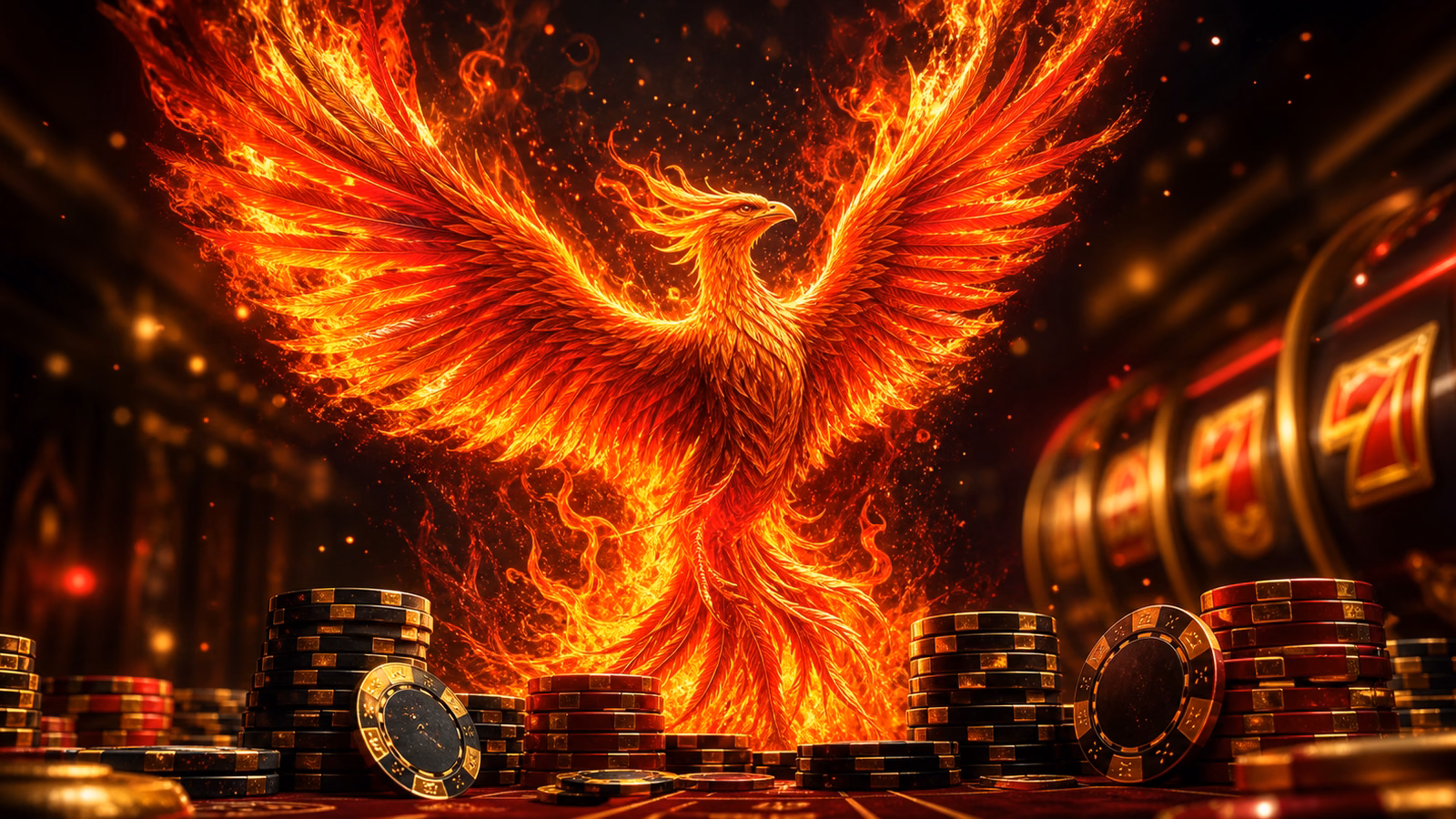 Phoenix rising from flames over casino chips and glowing reels — emotional resilience and casino comeback 2026